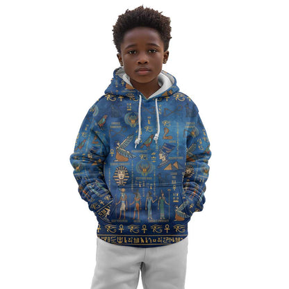 Ancient Egyptian Culture Kid Hoodie Pharaohs Anubis Kemet and Symbolic Motifs - African Pride