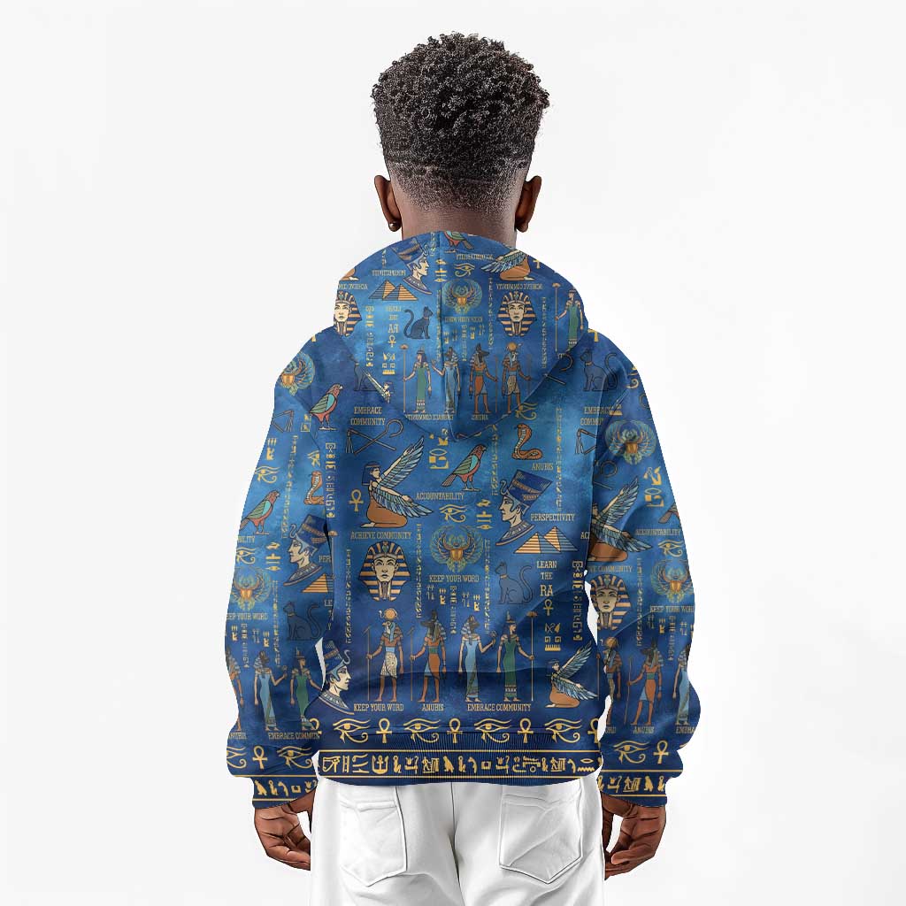 Ancient Egyptian Culture Kid Hoodie Pharaohs Anubis Kemet and Symbolic Motifs - African Pride