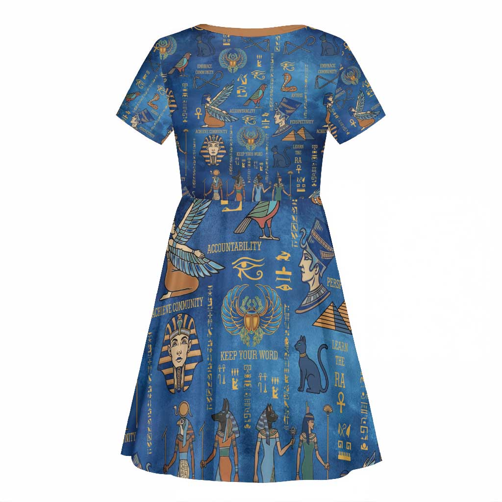 Ancient Egyptian Culture Kid Short Sleeve Dress Pharaohs Anubis Kemet and Symbolic Motifs - African Pride