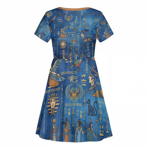 Ancient Egyptian Culture Kid Short Sleeve Dress Pharaohs Anubis Kemet and Symbolic Motifs - African Pride