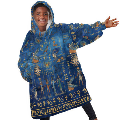 Ancient Egyptian Culture Kid Wearable Blanket Hoodie Pharaohs Anubis Kemet and Symbolic Motifs - African Pride