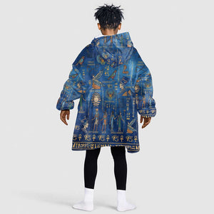 Ancient Egyptian Culture Kid Wearable Blanket Hoodie Pharaohs Anubis Kemet and Symbolic Motifs - African Pride