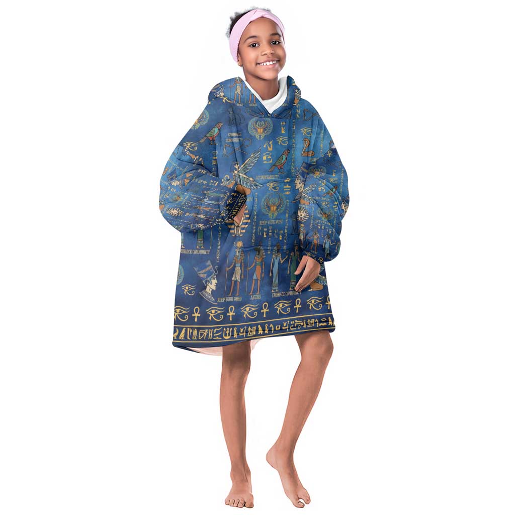 Ancient Egyptian Culture Kid Wearable Blanket Hoodie Pharaohs Anubis Kemet and Symbolic Motifs - African Pride
