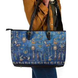 Ancient Egyptian Culture Leather Tote Bag Pharaohs Anubis Kemet and Symbolic Motifs - African Pride