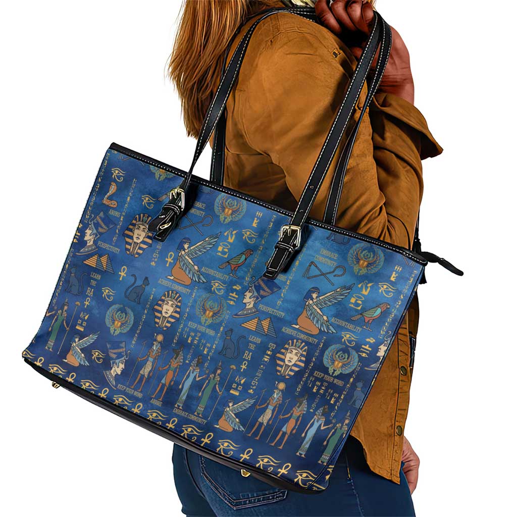 Ancient Egyptian Culture Leather Tote Bag Pharaohs Anubis Kemet and Symbolic Motifs - African Pride
