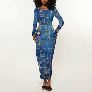 Ancient Egyptian Culture Long Sleeve Bodycon Dress Pharaohs Anubis Kemet and Symbolic Motifs - African Pride