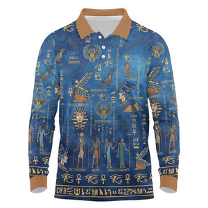 Ancient Egyptian Culture Long Sleeve Polo Shirt Pharaohs Anubis Kemet and Symbolic Motifs - African Pride