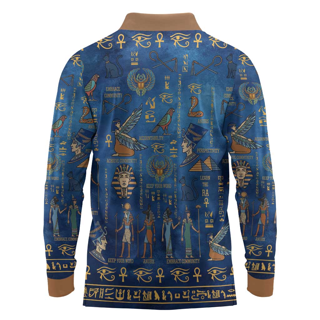 Ancient Egyptian Culture Long Sleeve Polo Shirt Pharaohs Anubis Kemet and Symbolic Motifs - African Pride