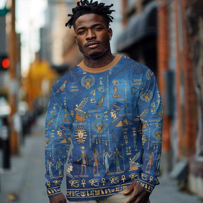Ancient Egyptian Culture Long Sleeve Shirt Pharaohs Anubis Kemet and Symbolic Motifs - African Pride