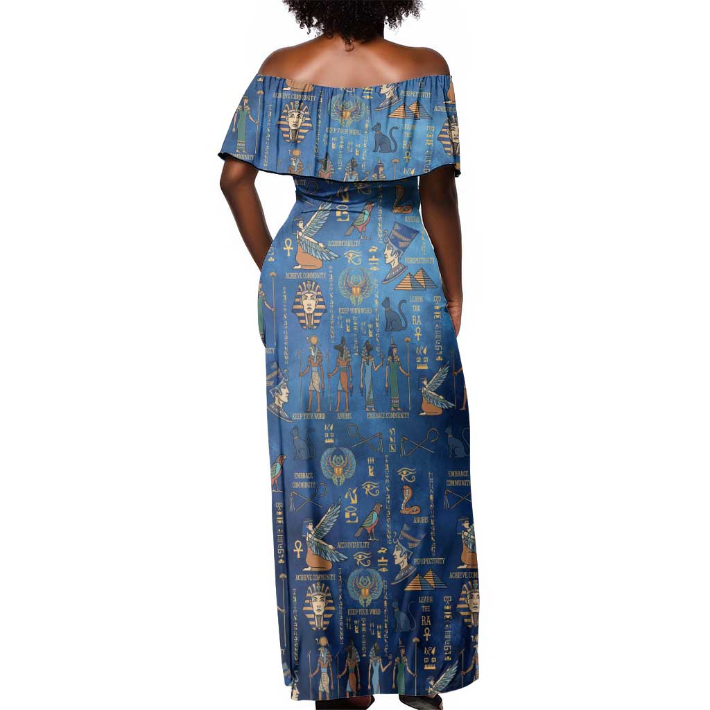 Ancient Egyptian Culture Off Shoulder Maxi Dress Pharaohs Anubis Kemet and Symbolic Motifs - African Pride
