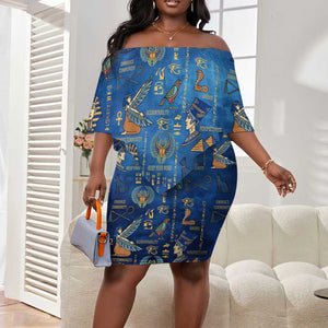 Ancient Egyptian Culture Off Shoulder Short Dress Pharaohs Anubis Kemet and Symbolic Motifs - African Pride
