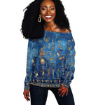 Ancient Egyptian Culture Off Shoulder Sweater Pharaohs Anubis Kemet and Symbolic Motifs - African Pride
