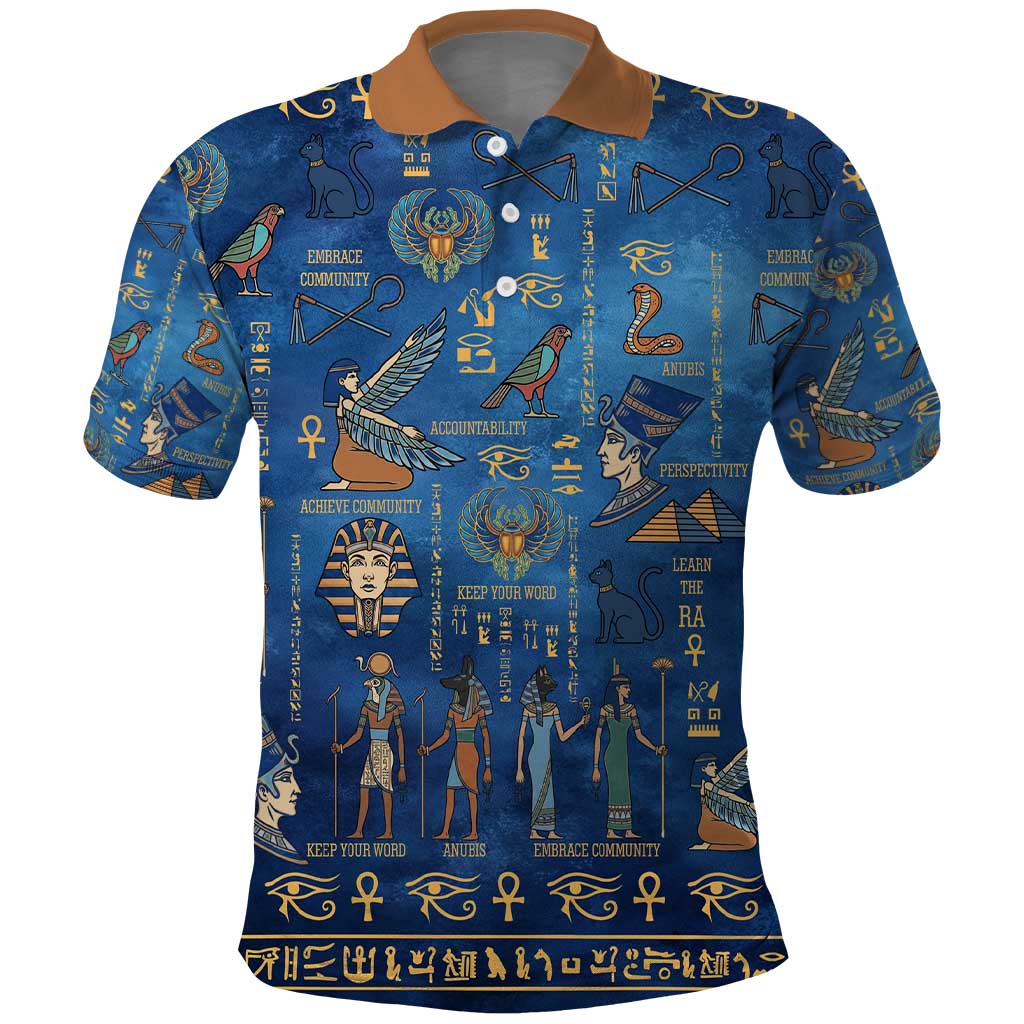 Ancient Egyptian Culture Polo Shirt Pharaohs Anubis Kemet and Symbolic Motifs - African Pride