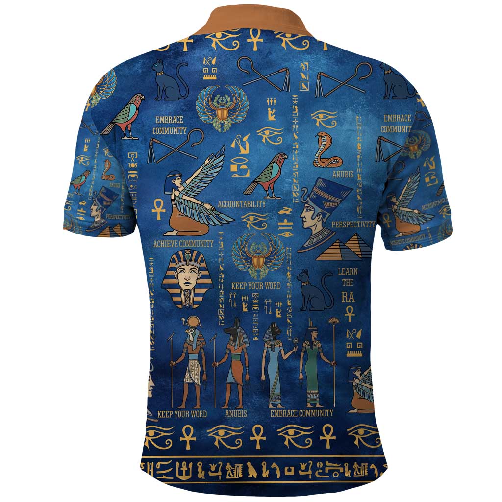 Ancient Egyptian Culture Polo Shirt Pharaohs Anubis Kemet and Symbolic Motifs - African Pride