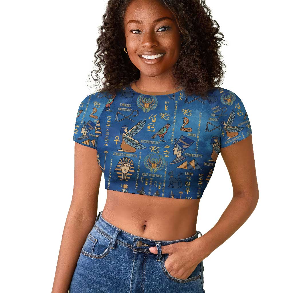 Ancient Egyptian Culture Raglan Cropped T shirt Pharaohs Anubis Kemet and Symbolic Motifs - African Pride