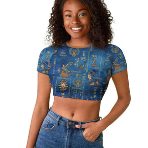 Ancient Egyptian Culture Raglan Cropped T shirt Pharaohs Anubis Kemet and Symbolic Motifs - African Pride