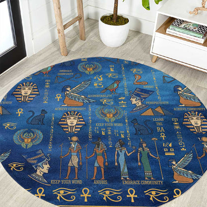 Ancient Egyptian Culture Round Carpet Pharaohs Anubis Kemet and Symbolic Motifs - African Pride