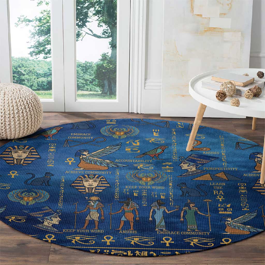 Ancient Egyptian Culture Round Carpet Pharaohs Anubis Kemet and Symbolic Motifs - African Pride