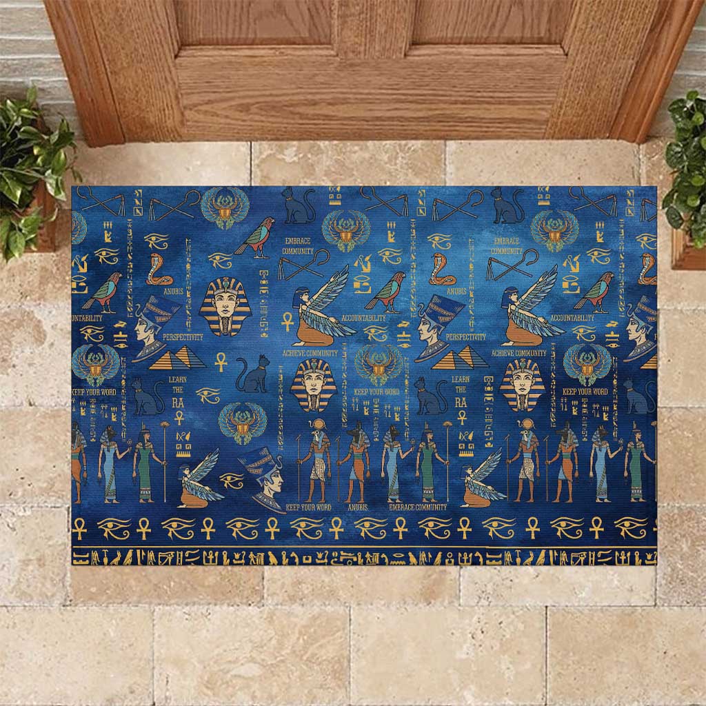 Ancient Egyptian Culture Rubber Doormat Pharaohs Anubis Kemet and Symbolic Motifs - African Pride