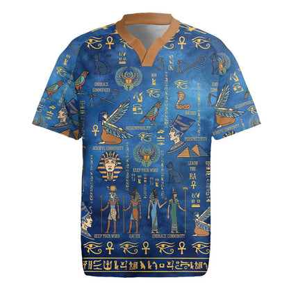 Ancient Egyptian Culture Rugby Jersey Pharaohs Anubis Kemet and Symbolic Motifs - African Pride