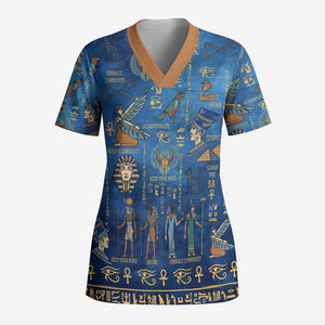 Ancient Egyptian Culture Scrub Top Pharaohs Anubis Kemet and Symbolic Motifs - African Pride