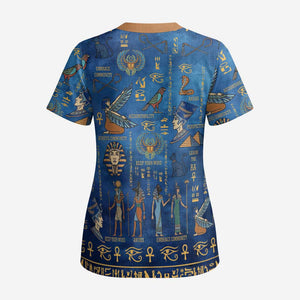 Ancient Egyptian Culture Scrub Top Pharaohs Anubis Kemet and Symbolic Motifs - African Pride