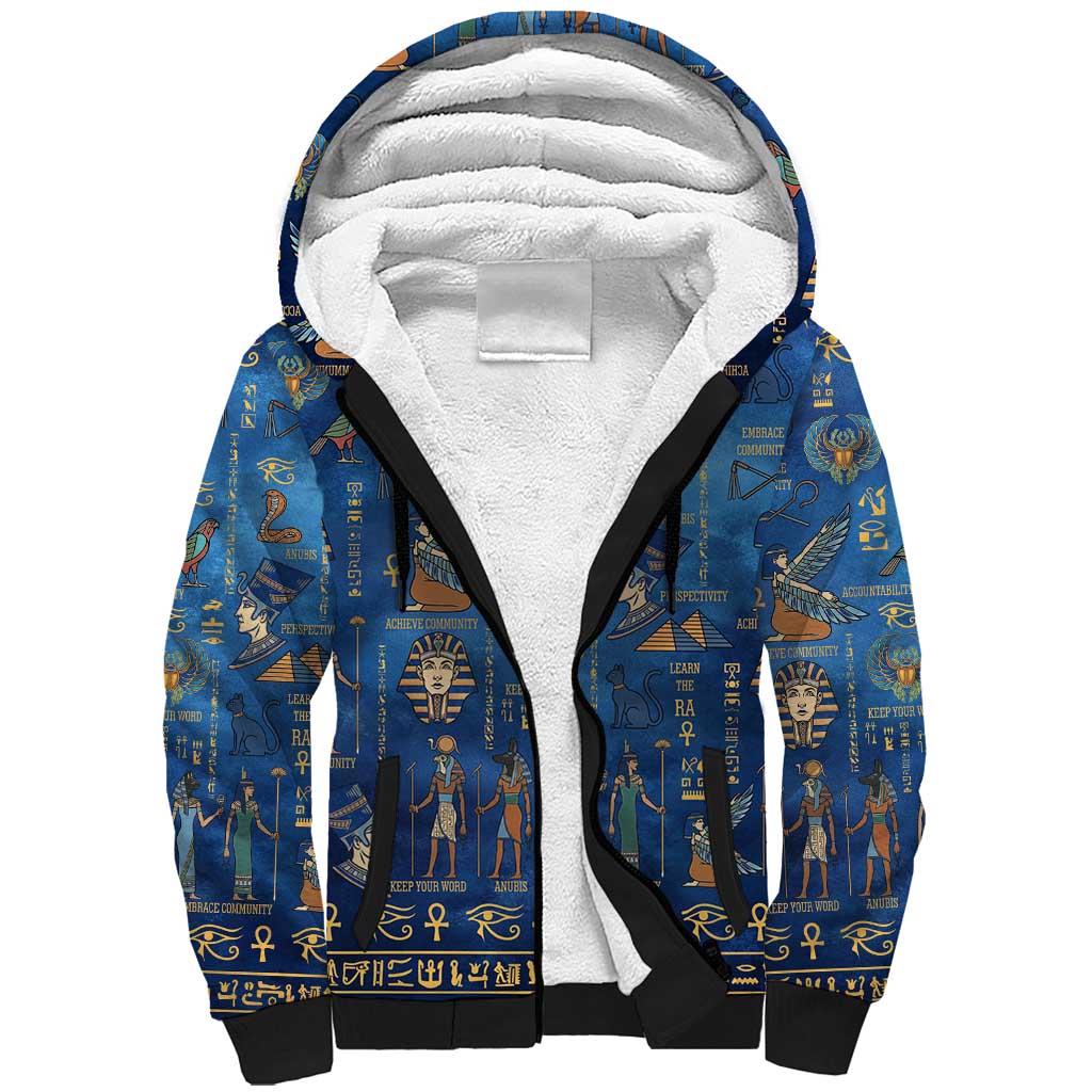 Ancient Egyptian Culture Sherpa Hoodie Pharaohs Anubis Kemet and Symbolic Motifs - African Pride