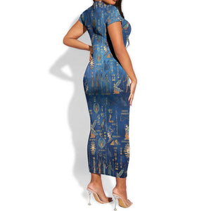 Ancient Egyptian Culture Short Sleeve Bodycon Dress Pharaohs Anubis Kemet and Symbolic Motifs - African Pride