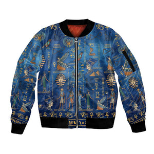 Ancient Egyptian Culture Sleeve Zip Bomber Jacket Pharaohs Anubis Kemet and Symbolic Motifs - African Pride