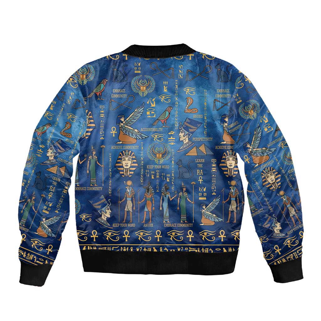 Ancient Egyptian Culture Sleeve Zip Bomber Jacket Pharaohs Anubis Kemet and Symbolic Motifs - African Pride