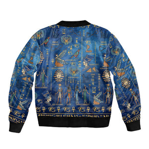 Ancient Egyptian Culture Sleeve Zip Bomber Jacket Pharaohs Anubis Kemet and Symbolic Motifs - African Pride