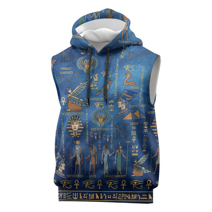 Ancient Egyptian Culture Sleeveless Hoodie Pharaohs Anubis Kemet and Symbolic Motifs - African Pride
