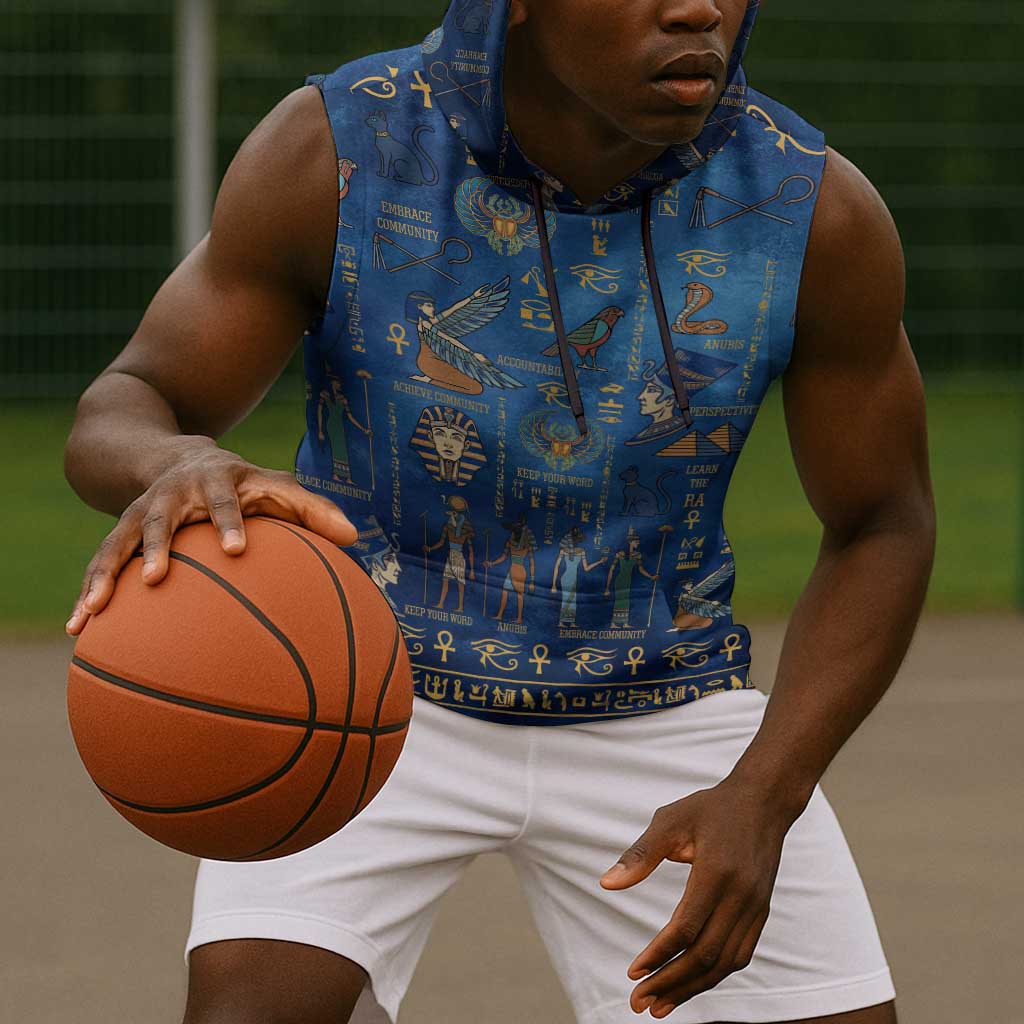 Ancient Egyptian Culture Sleeveless Hoodie Pharaohs Anubis Kemet and Symbolic Motifs - African Pride