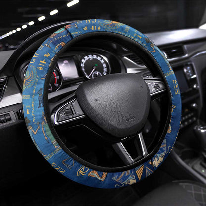 Ancient Egyptian Culture Steering Wheel Cover Pharaohs Anubis Kemet and Symbolic Motifs - African Pride