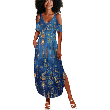 Ancient Egyptian Culture Summer Maxi Dress Pharaohs Anubis Kemet and Symbolic Motifs - African Pride