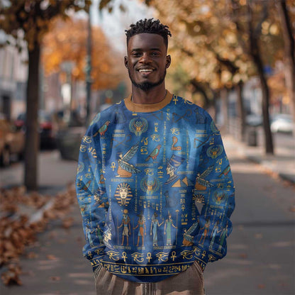 Ancient Egyptian Culture Sweatshirt Pharaohs Anubis Kemet and Symbolic Motifs - African Pride