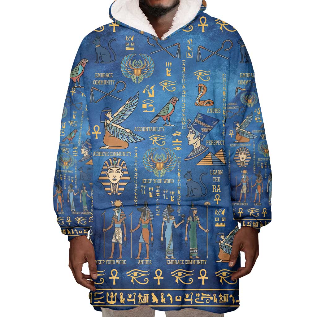 Ancient Egyptian Culture Wearable Blanket Hoodie Pharaohs Anubis Kemet and Symbolic Motifs - African Pride