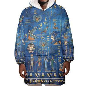 Ancient Egyptian Culture Wearable Blanket Hoodie Pharaohs Anubis Kemet and Symbolic Motifs - African Pride