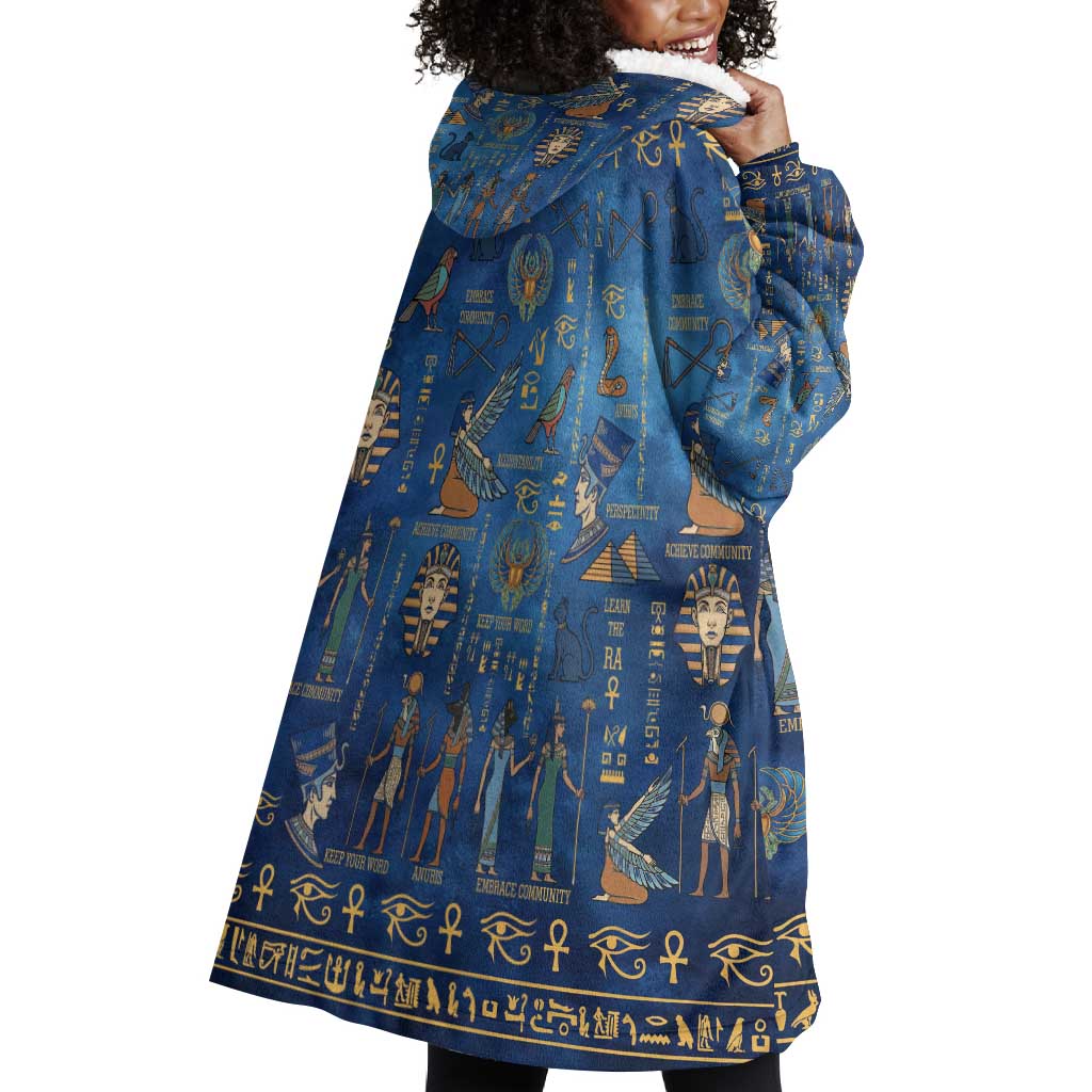 Ancient Egyptian Culture Wearable Blanket Hoodie Pharaohs Anubis Kemet and Symbolic Motifs - African Pride