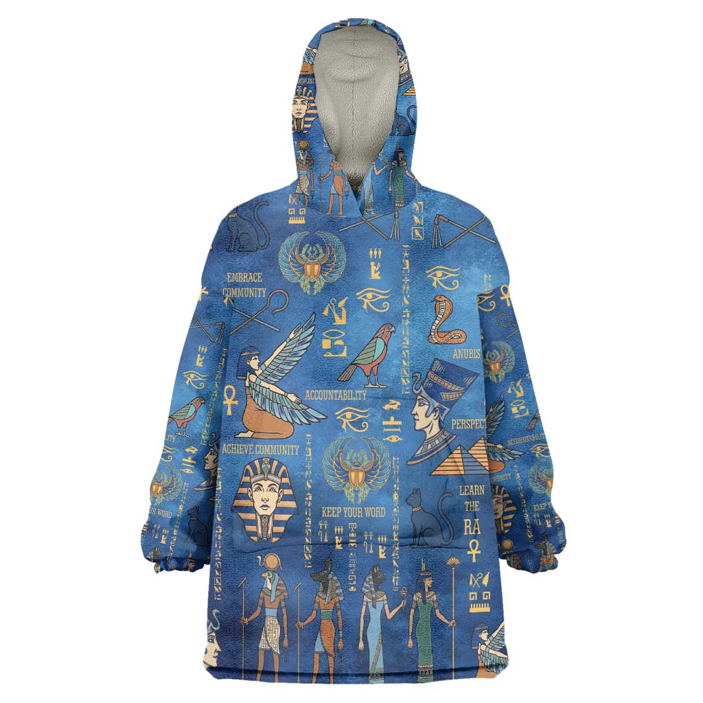 Ancient Egyptian Culture Wearable Blanket Hoodie Pharaohs Anubis Kemet and Symbolic Motifs - African Pride