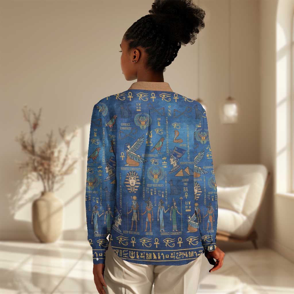 Ancient Egyptian Culture Women Casual Shirt Pharaohs Anubis Kemet and Symbolic Motifs - African Pride