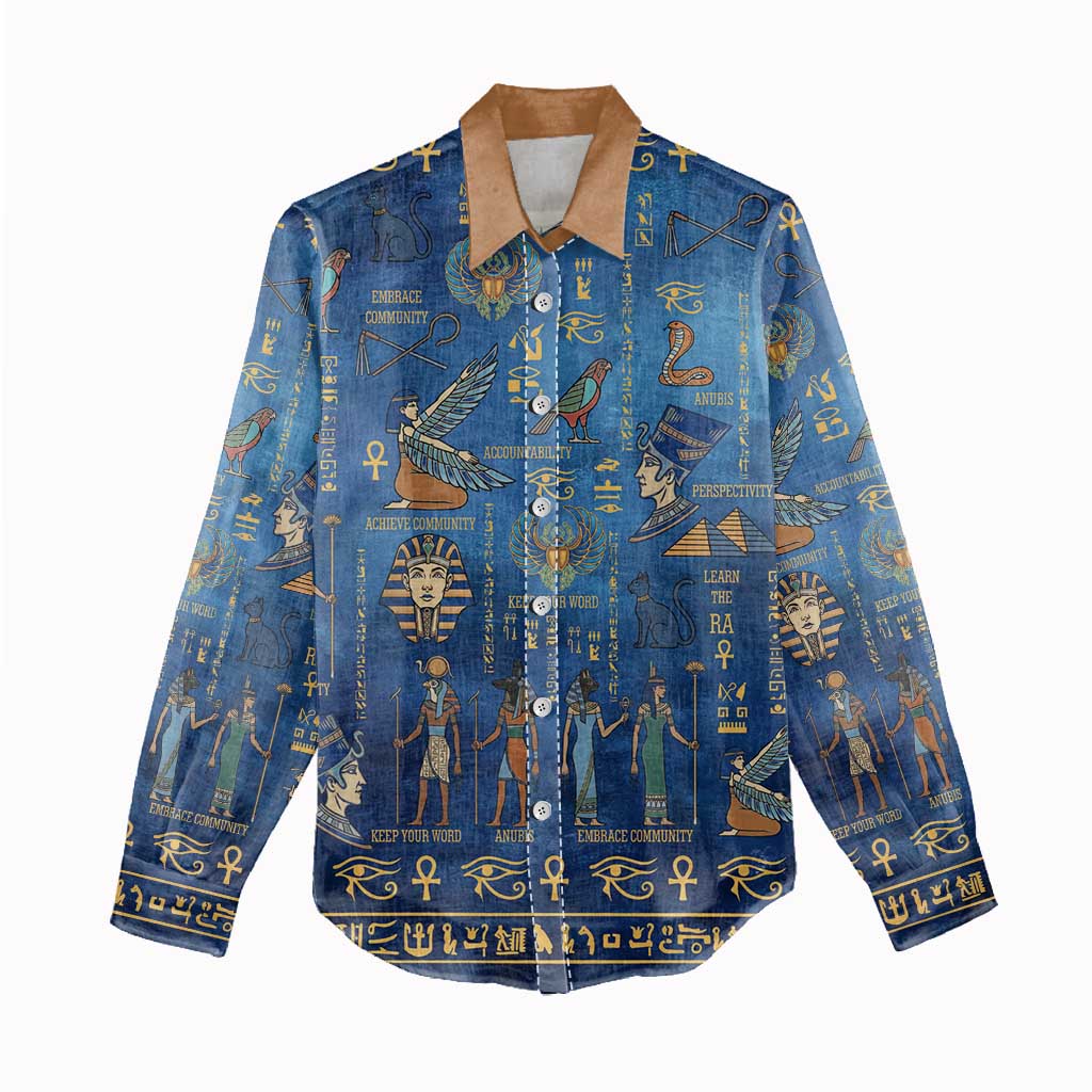 Ancient Egyptian Culture Women Casual Shirt Pharaohs Anubis Kemet and Symbolic Motifs - African Pride