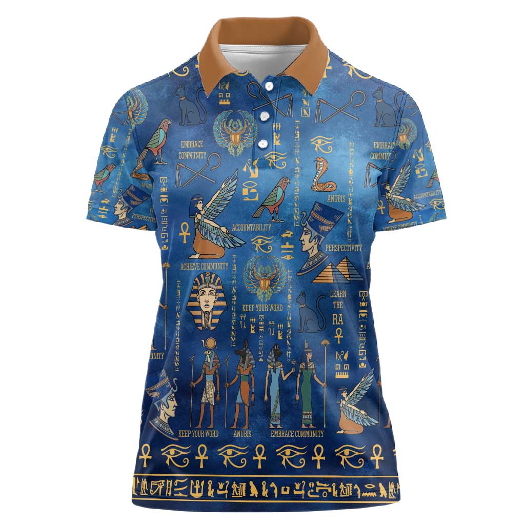 Ancient Egyptian Culture Women Polo Shirt Pharaohs Anubis Kemet and Symbolic Motifs - African Pride