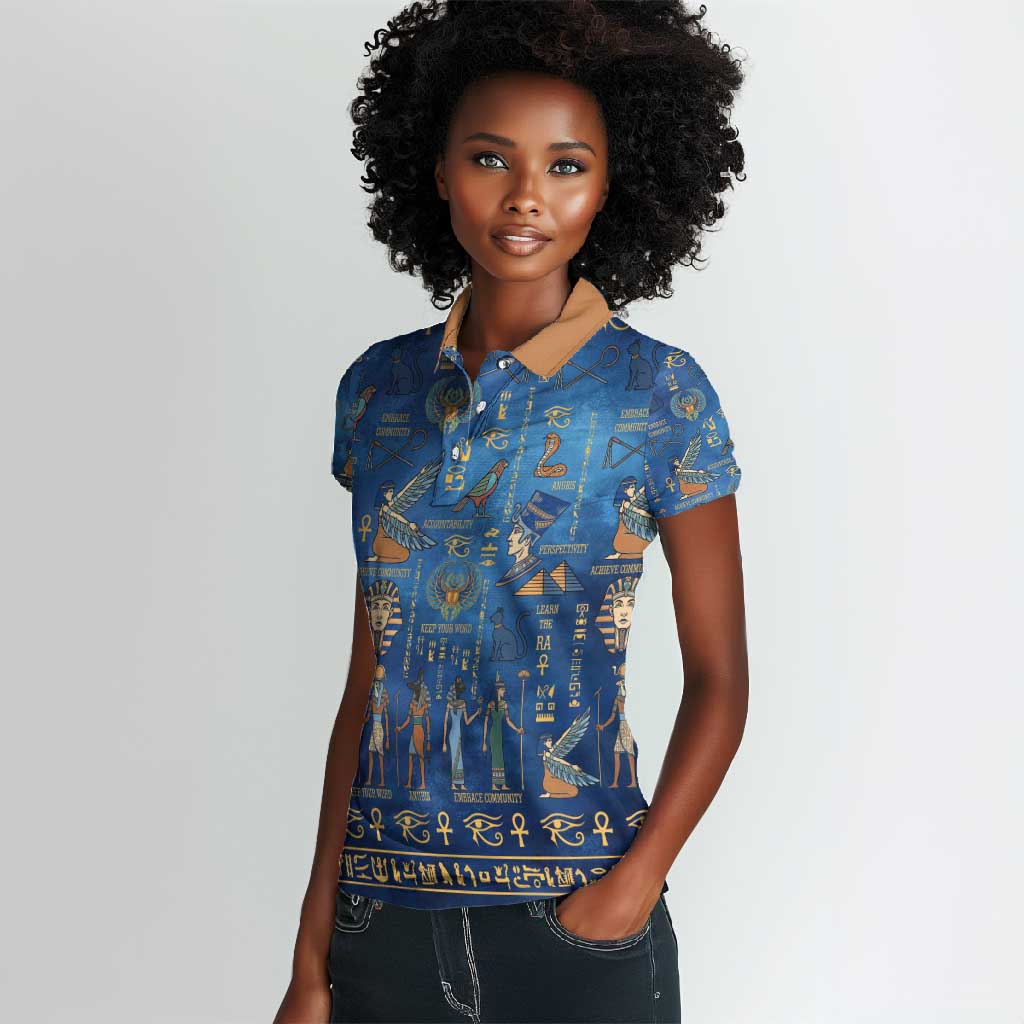 Ancient Egyptian Culture Women Polo Shirt Pharaohs Anubis Kemet and Symbolic Motifs - African Pride