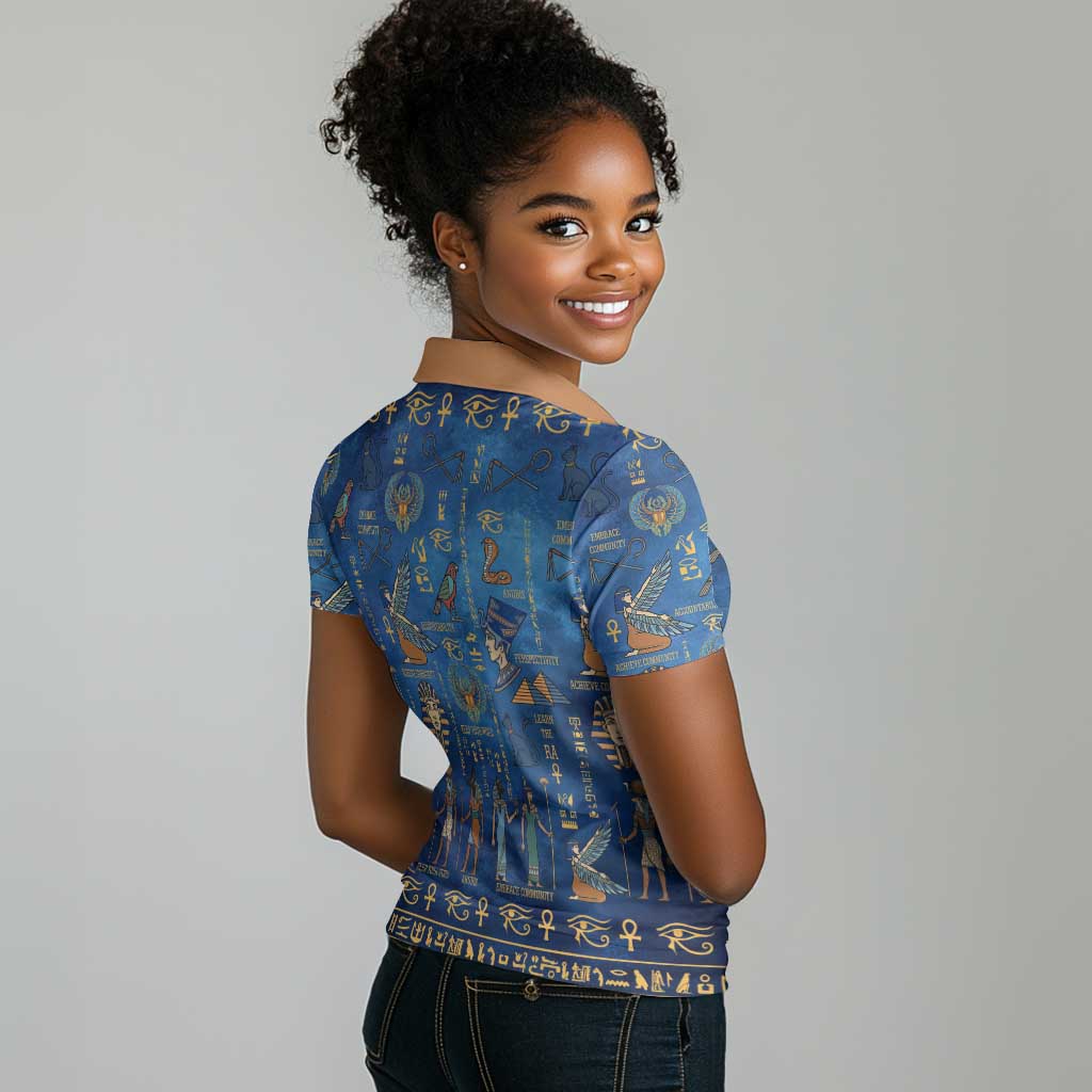 Ancient Egyptian Culture Women Polo Shirt Pharaohs Anubis Kemet and Symbolic Motifs - African Pride