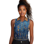 Ancient Egyptian Culture Women Sleeveless Polo Shirt Pharaohs Anubis Kemet and Symbolic Motifs - African Pride