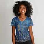 Ancient Egyptian Culture Women V-Neck T-Shirt Pharaohs Anubis Kemet and Symbolic Motifs - African Pride
