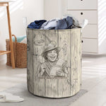 Zora Neale Hurston Laundry Basket Rustic Wood Engraved Style Illustration Joyful Portrait with Book and Map Donkey - African Pride