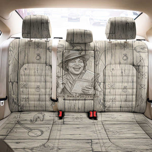 Zora Neale Hurston Back Car Seat Cover Rustic Wood Engraved Style Illustration Joyful Portrait with Book and Map Donkey - African Pride