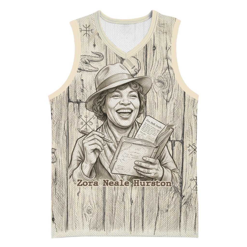 Zora Neale Hurston Basketball Jersey Rustic Wood Engraved Style Illustration Joyful Portrait with Book and Map Donkey - African Pride